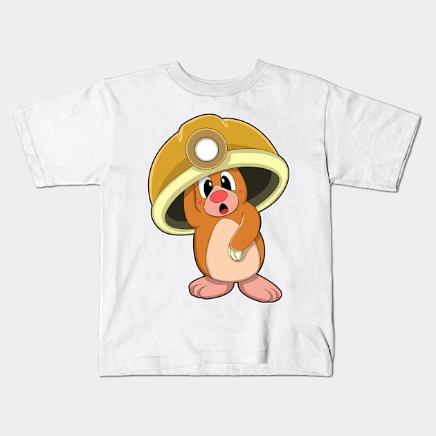 Mole as Miner with Helmet Kids T-Shirt by Markus Schnabel